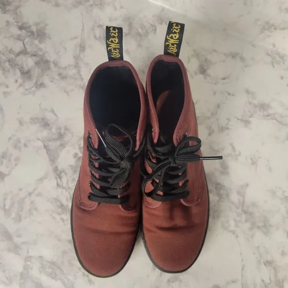 Dr Martens Shoreditch Lace Up Ankle Boots Womens Size 6 EUR 37 Cherry Red Canvas