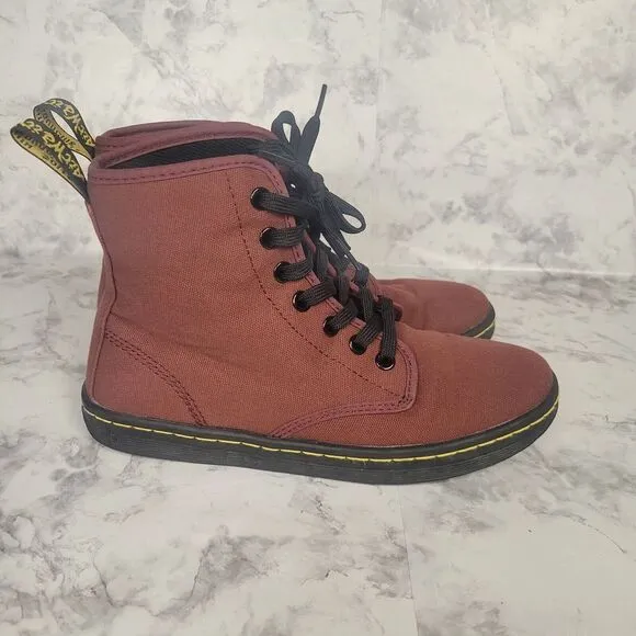 Dr Martens Shoreditch Lace Up Ankle Boots Womens Size 6 EUR 37 Cherry Red Canvas
