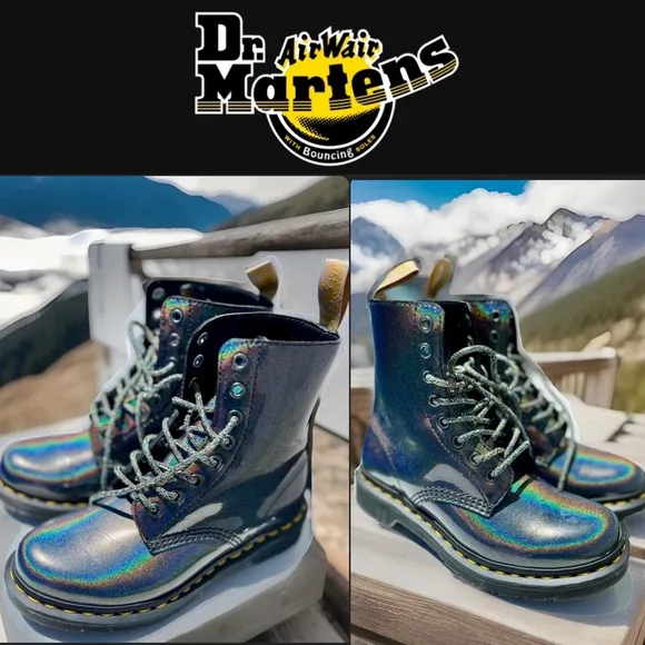 Dr. Martens ✨ Size 6 • Vegan 1460 Pascal Lace Up Boot • Gunmetal • RAINBOW 🌈