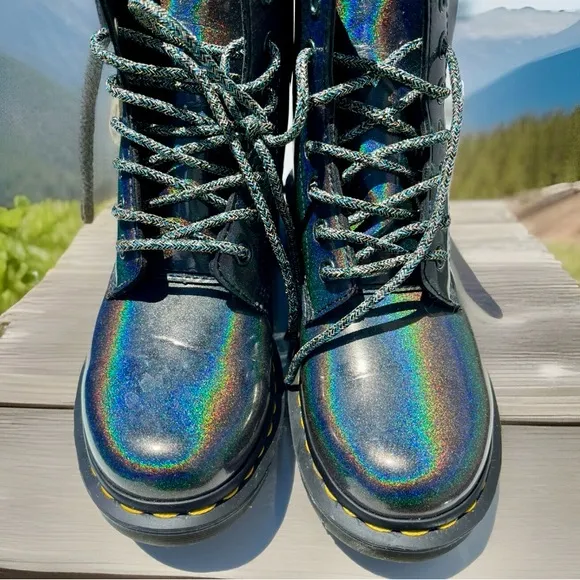 Dr. Martens ✨ Size 6 • Vegan 1460 Pascal Lace Up Boot • Gunmetal • RAINBOW 🌈