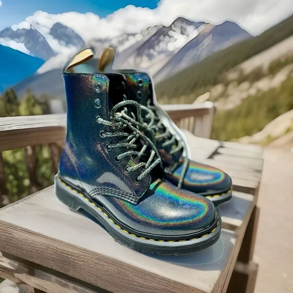 Dr. Martens ✨ Size 6 • Vegan 1460 Pascal Lace Up Boot • Gunmetal • RAINBOW 🌈
