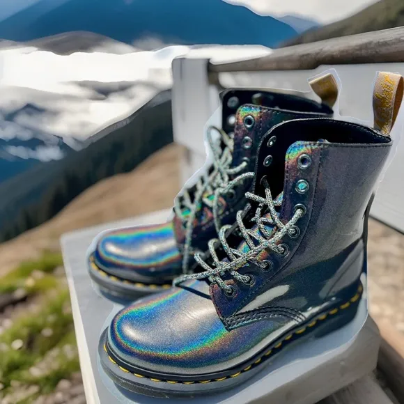 Dr. Martens ✨ Size 6 • Vegan 1460 Pascal Lace Up Boot • Gunmetal • RAINBOW 🌈