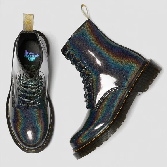 Dr. Martens ✨ Size 6 • Vegan 1460 Pascal Lace Up Boot • Gunmetal • RAINBOW 🌈