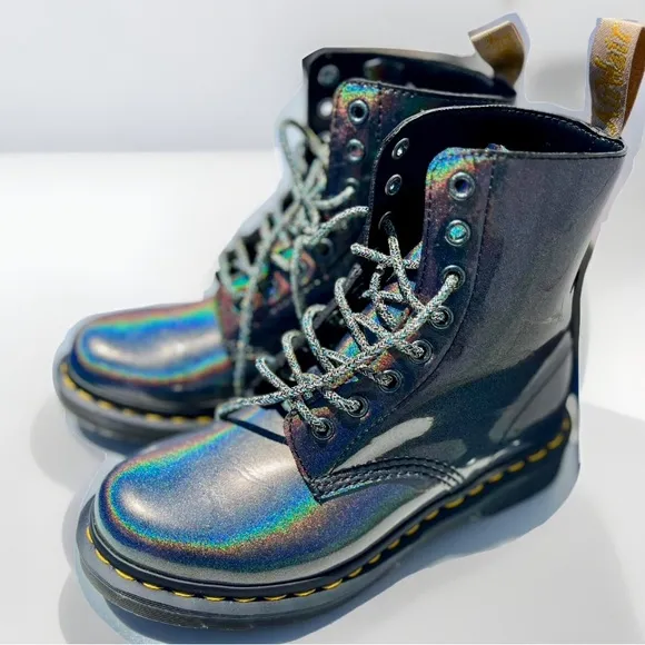 Dr. Martens ✨ Size 6 • Vegan 1460 Pascal Lace Up Boot • Gunmetal • RAINBOW 🌈
