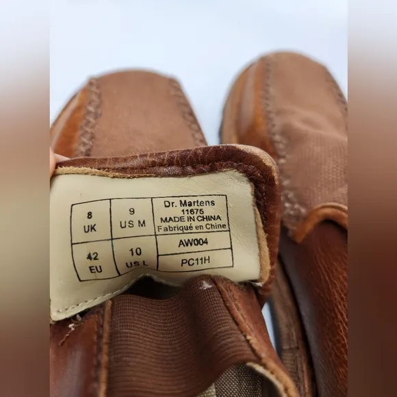 Dr Martens Slip On Loafers Mens Size 9 Brown Leather Canvas Comfort Shoes