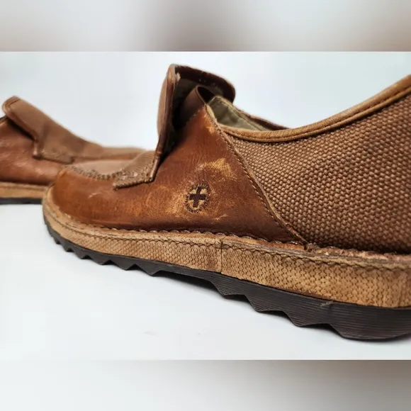 Dr Martens Slip On Loafers Mens Size 9 Brown Leather Canvas Comfort Shoes