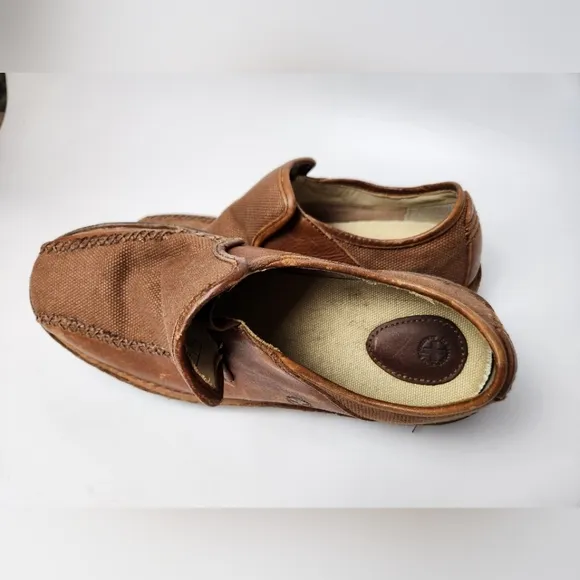 Dr Martens Slip On Loafers Mens Size 9 Brown Leather Canvas Comfort Shoes
