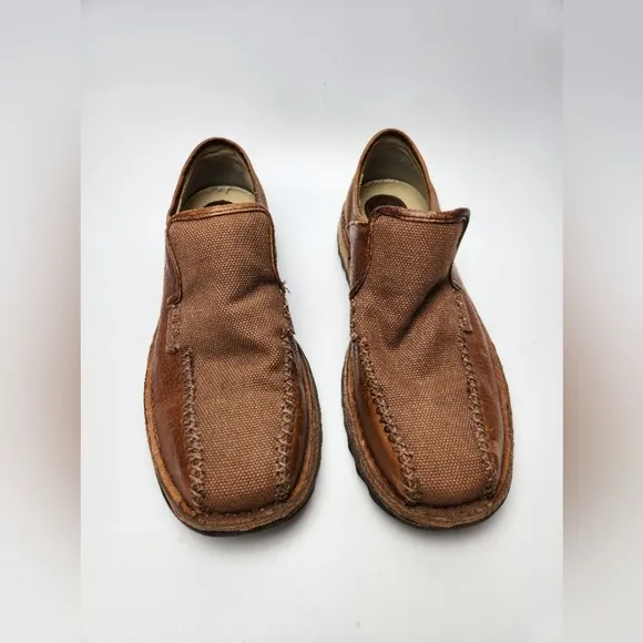 Dr Martens Slip On Loafers Mens Size 9 Brown Leather Canvas Comfort Shoes