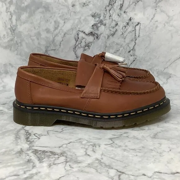 Dr Martens Sz 8M Saddle Tan Adrian YS Carrara Leather Tassel Loafer Shoes BR8-13