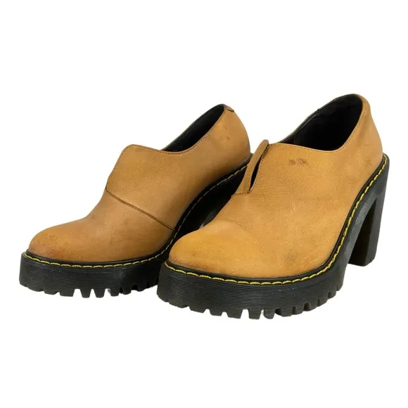 Dr Martens | Women 6 | Tan Leather Cordelia‎ Chunky Slip On Platform Heel Shoes