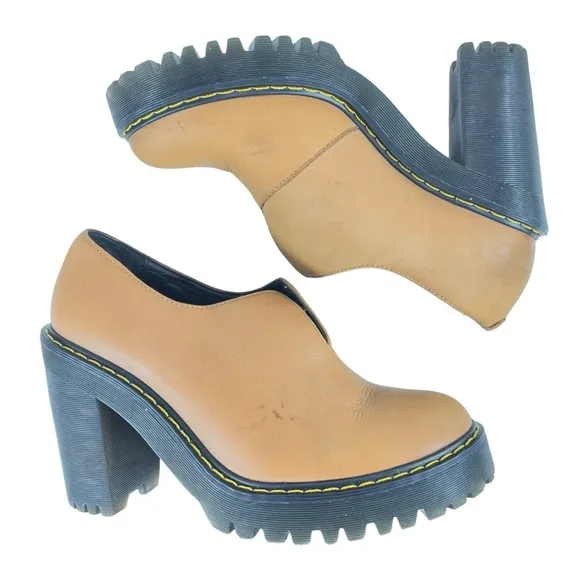 Dr Martens | Women 6 | Tan Leather Cordelia‎ Chunky Slip On Platform Heel Shoes