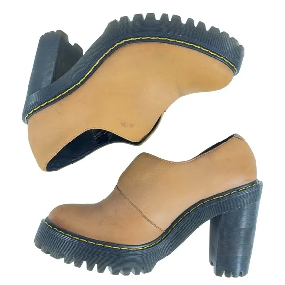 Dr Martens | Women 6 | Tan Leather Cordelia‎ Chunky Slip On Platform Heel Shoes