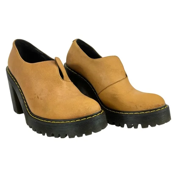 Dr Martens | Women 6 | Tan Leather Cordelia‎ Chunky Slip On Platform Heel Shoes