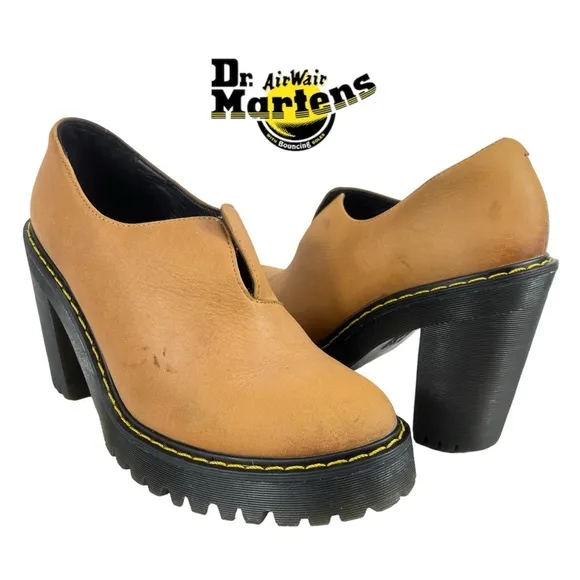 Dr Martens | Women 6 | Tan Leather Cordelia‎ Chunky Slip On Platform Heel Shoes