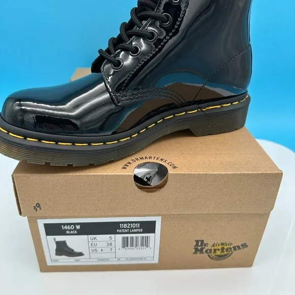 Dr. Martens Women's 1460 Patent Lamper Leather Lace Up Boots, Size‎ 7, Black