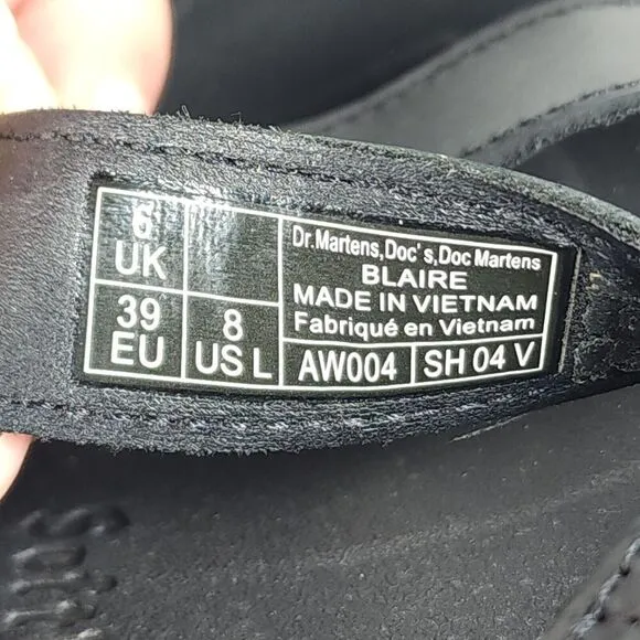 DR. MARTENS Women's Blaire US8 Black Leather Platform Strappy Sandals Shoes