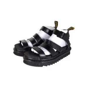 DR. MARTENS Women's Blaire US8 Black Leather Platform Strappy Sandals Shoes