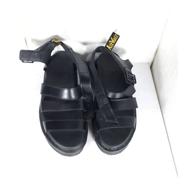 DR. MARTENS Women's Blaire US8 Black Leather Platform Strappy Sandals Shoes