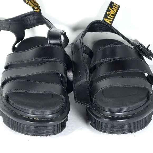 DR. MARTENS Women's Blaire US8 Black Leather Platform Strappy Sandals Shoes