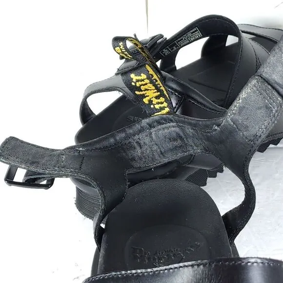 DR. MARTENS Women's Blaire US8 Black Leather Platform Strappy Sandals Shoes