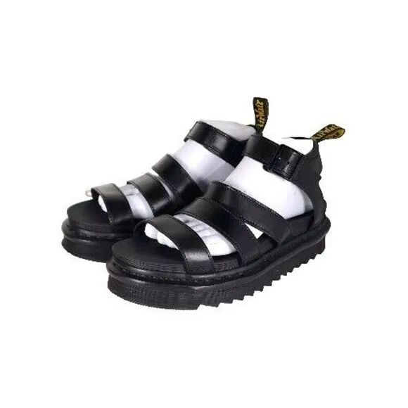 DR. MARTENS Women's Blaire US8 Black Leather Platform Strappy Sandals Shoes