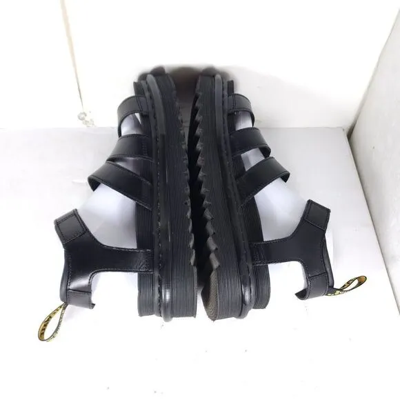 DR. MARTENS Women's Blaire US8 Black Leather Platform Strappy Sandals Shoes