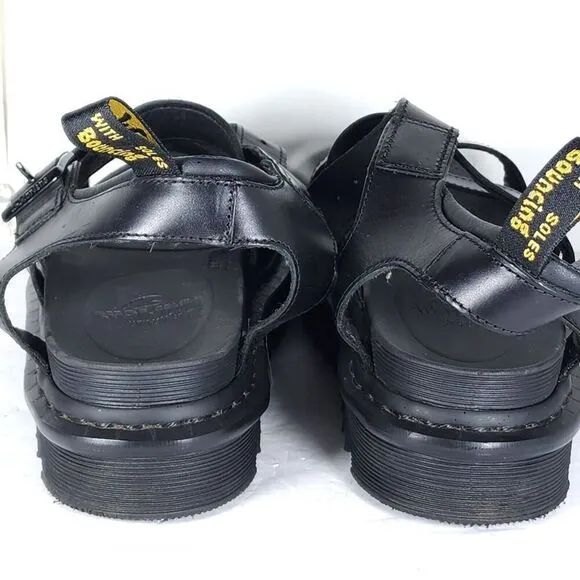 DR. MARTENS Women's Blaire US8 Black Leather Platform Strappy Sandals Shoes