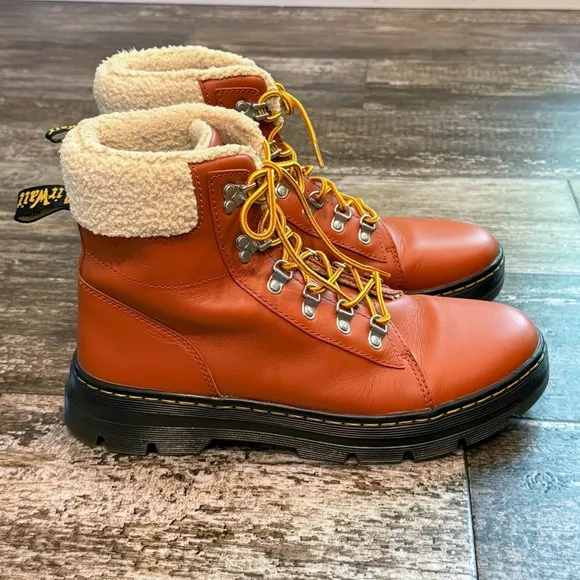 Dr. Martens Women's Leather Combs Faux Fur Lined Lace Up Casual Boots NEW