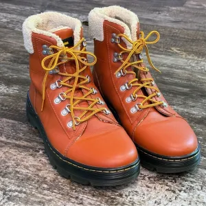 Dr. Martens Women's Leather Combs Faux Fur Lined Lace Up Casual Boots NEW