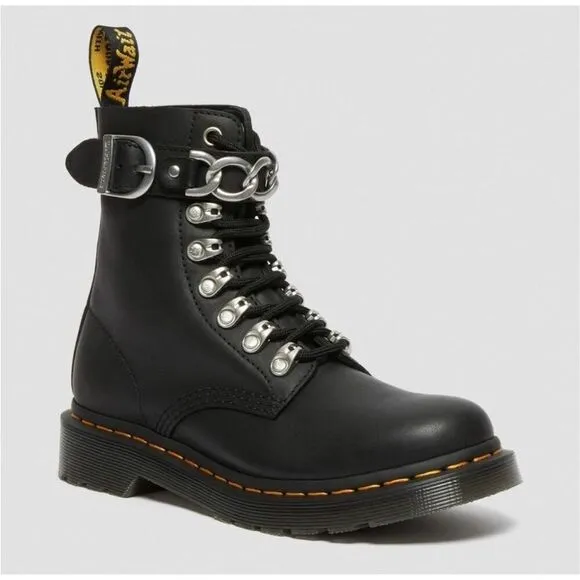 DR MARTENS 1460 Pascal Women's Chain Leather Lace Up Boots sz 7