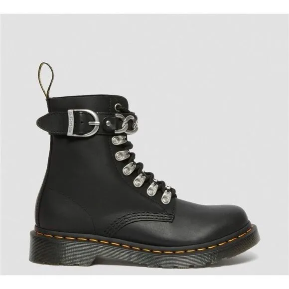 DR MARTENS 1460 Pascal Women's Chain Leather Lace Up Boots sz 7