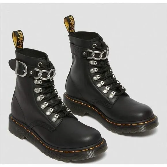 DR MARTENS 1460 Pascal Women's Chain Leather Lace Up Boots sz 7