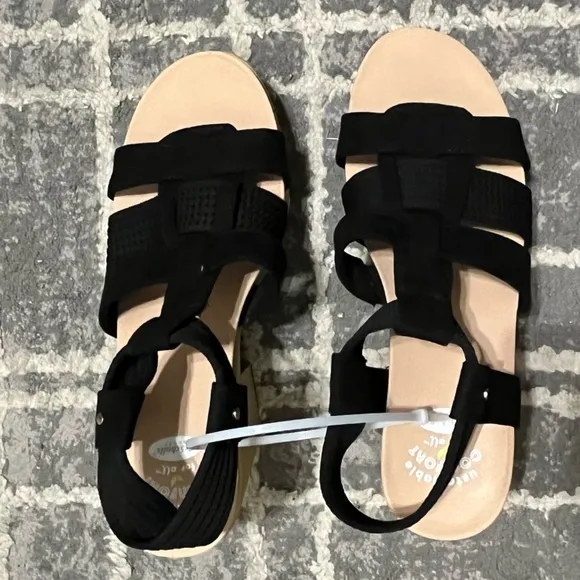 Dr Scholl’s Blossom black heel‎ sandals 6.5 NEW