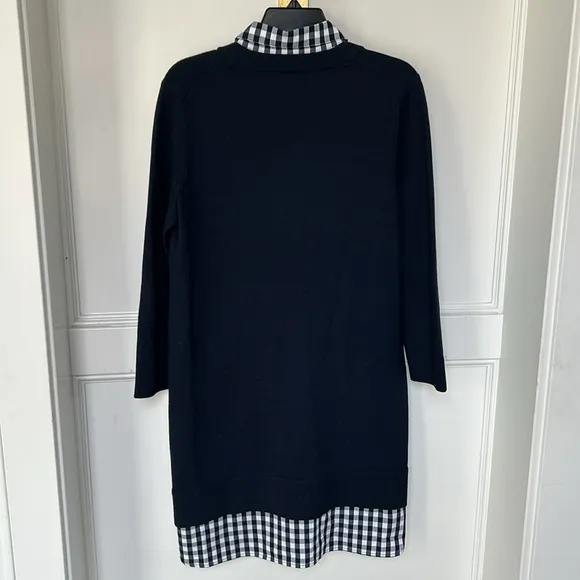 DRAPER JAMES Wool and Cotton Combo Sweaterdress in Navy Blue White Checkered