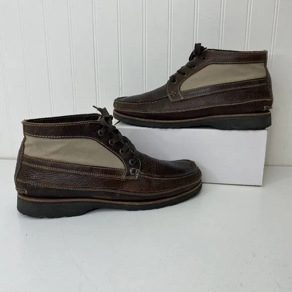 Duluth Trading Co Boots Mens 10M Work Ankle Chuckka Brown Leather Canvas Lace Up