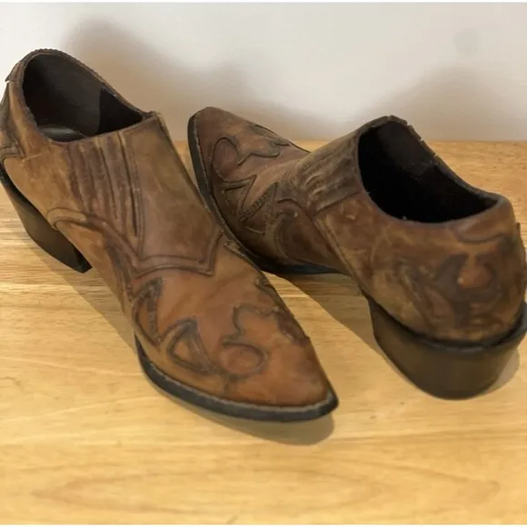 Durango Crush Women's Brown Leather Western Design Ankle Boots 6.5 M Rockabilly