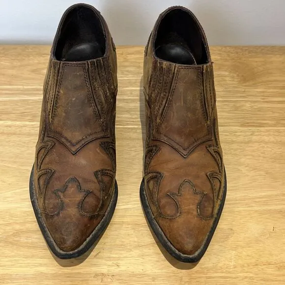 Durango Crush Women's Brown Leather Western Design Ankle Boots 6.5 M Rockabilly