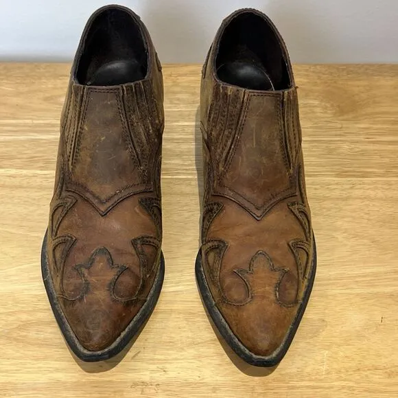 Durango Crush Women's Brown Leather Western Design Ankle Boots 6.5 M Rockabilly