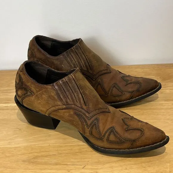 Durango Crush Women's Brown Leather Western Design Ankle Boots 6.5 M Rockabilly