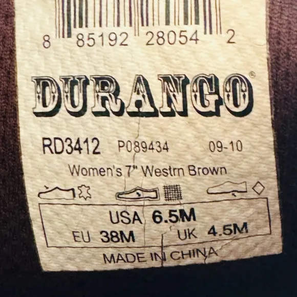 Durango Western Crush Embroidered Crosses Brown Leather Boots Size 6.5