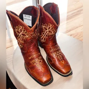 Durango Western Crush Embroidered Crosses Brown Leather Boots Size 6.5
