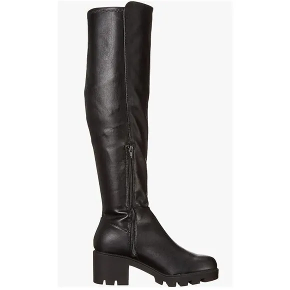 DV DOLCE VITA Nicolette Knee-High Leather Round-Toe Lug Boots Black Size 5 NWOB