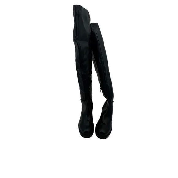 DV DOLCE VITA Nicolette Knee-High Leather Round-Toe Lug Boots Black Size 5 NWOB