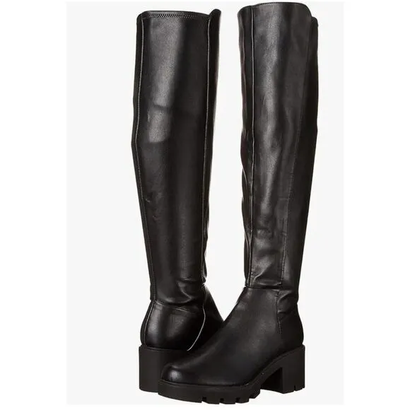 DV DOLCE VITA Nicolette Knee-High Leather Round-Toe Lug Boots Black Size 5 NWOB
