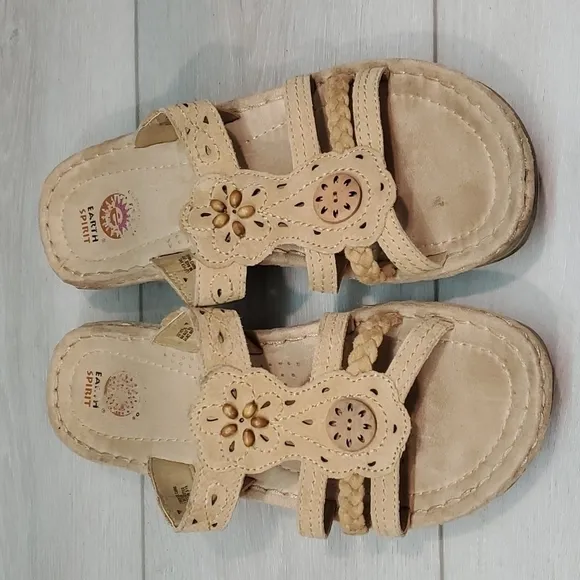 Earth Spirit Womens Comfort Leather Wedge Sandals shoes sz 11