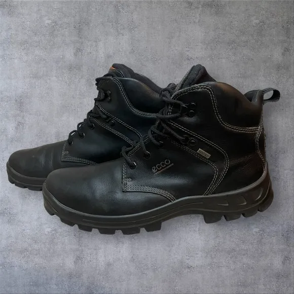 Ecco Black Leather Lace Up High Top Boots Mens‎ 13 Gore Tex Work Outdoors Combat