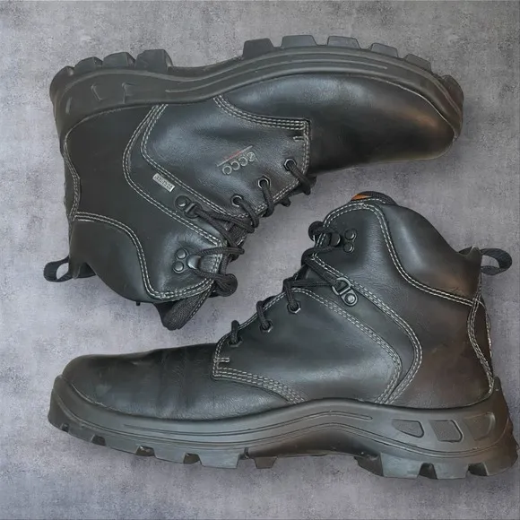 Ecco Black Leather Lace Up High Top Boots Mens‎ 13 Gore Tex Work Outdoors Combat
