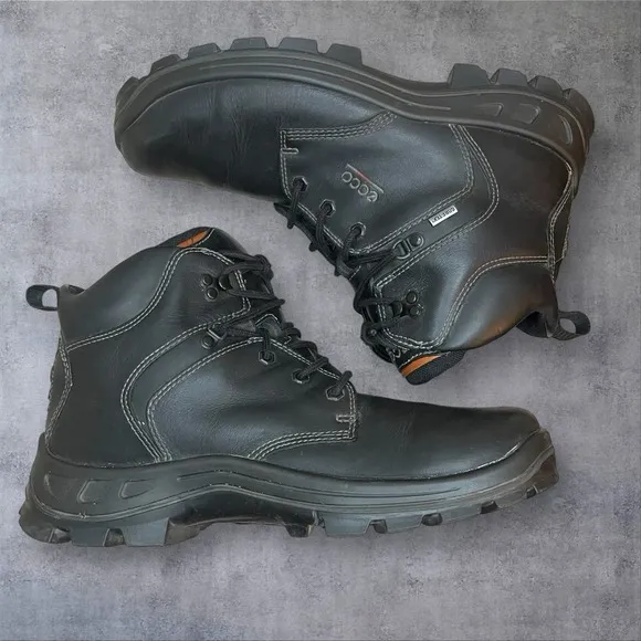 Ecco Black Leather Lace Up High Top Boots Mens‎ 13 Gore Tex Work Outdoors Combat