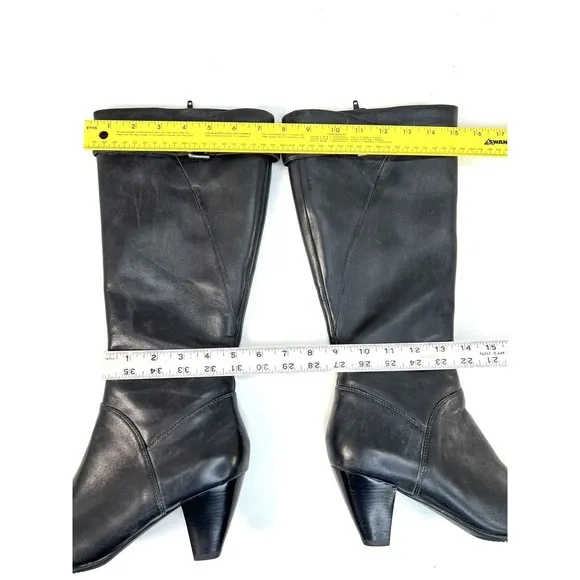 Ecco Boots Womens 9.5/40 Tall Form Fit Side Zip Riding Biker Black Leather Heels