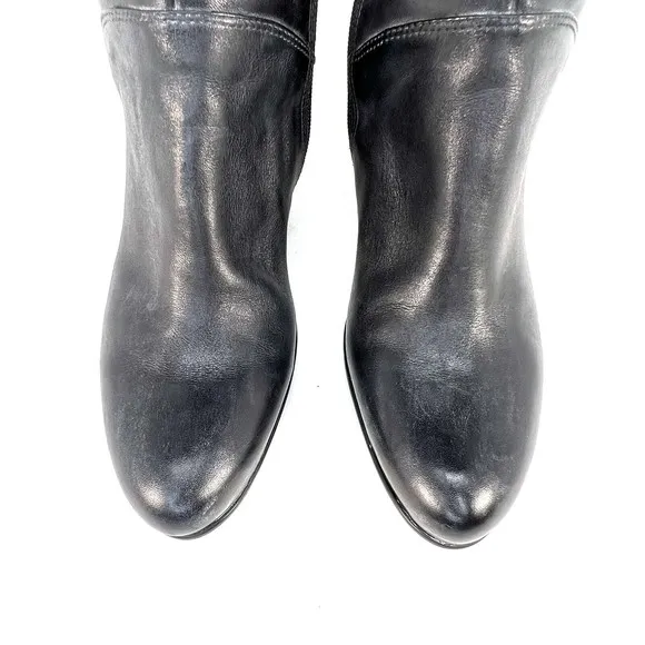 Ecco Boots Womens 9.5/40 Tall Form Fit Side Zip Riding Biker Black Leather Heels